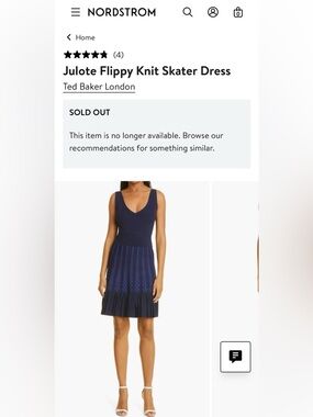 Ted Baker NWOT Women’s Julote Flipp Knit Skater Dress Career Navy Size 4 - US 10